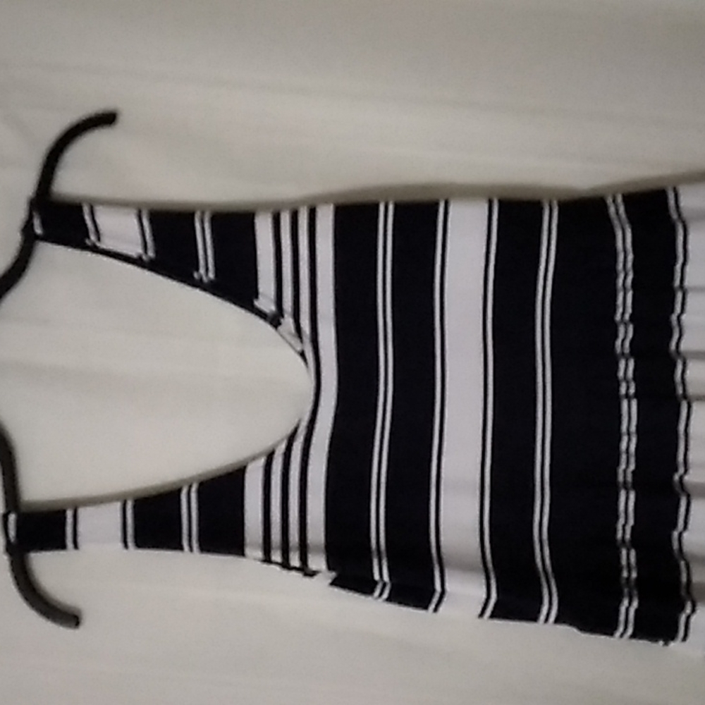 JCrews Black and White Vertical Stripe 4 Buttons in Back Dress